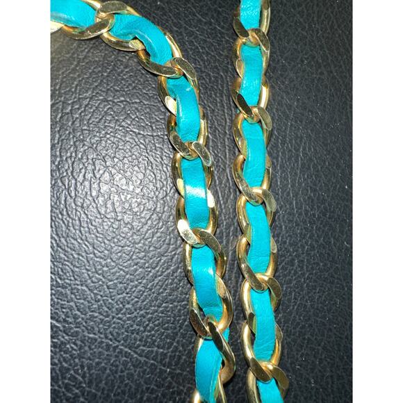 VINTAGE EIGHTIES 80's HENRI BENDEL TURQUOISE QUILTED LEATHER CROSSBODY BAG - Picture 3 of 11
